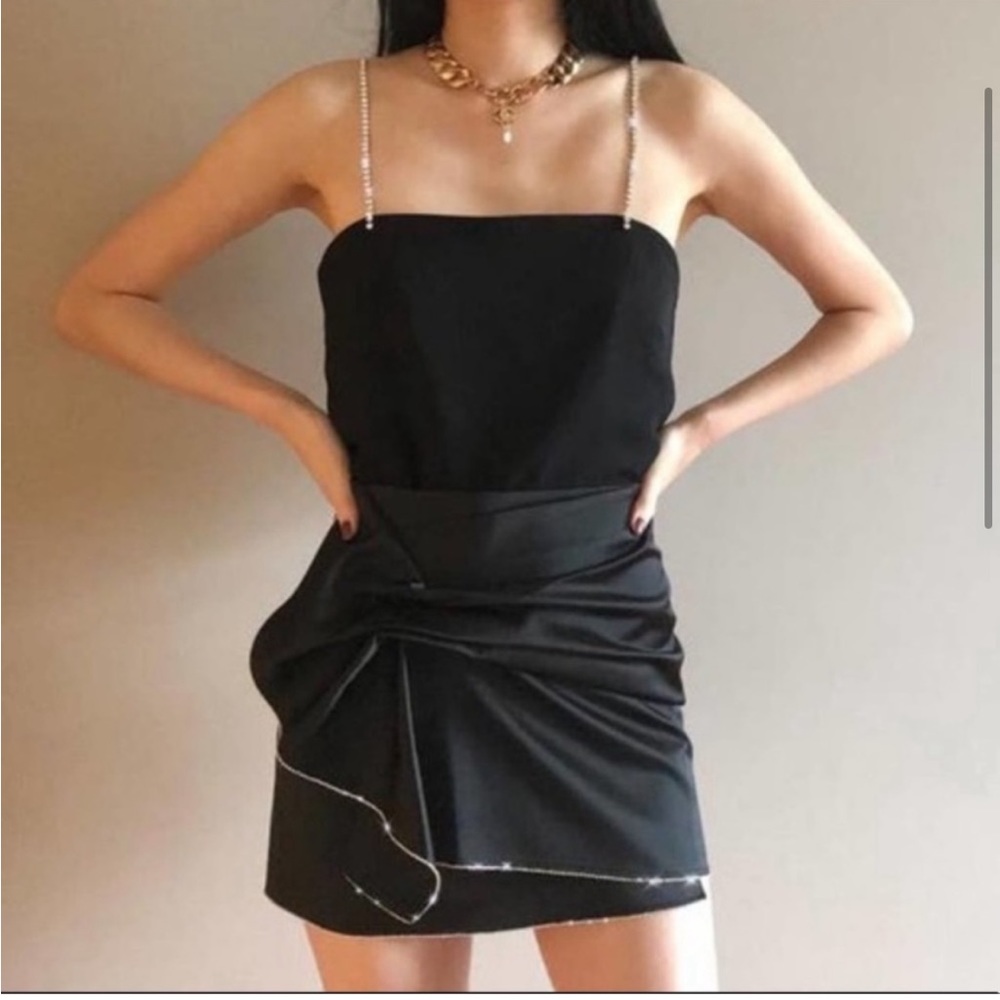 Zara NWOT big bow jeweled crystal rhinestone trim satin mini skirt - Picture 2 of 14